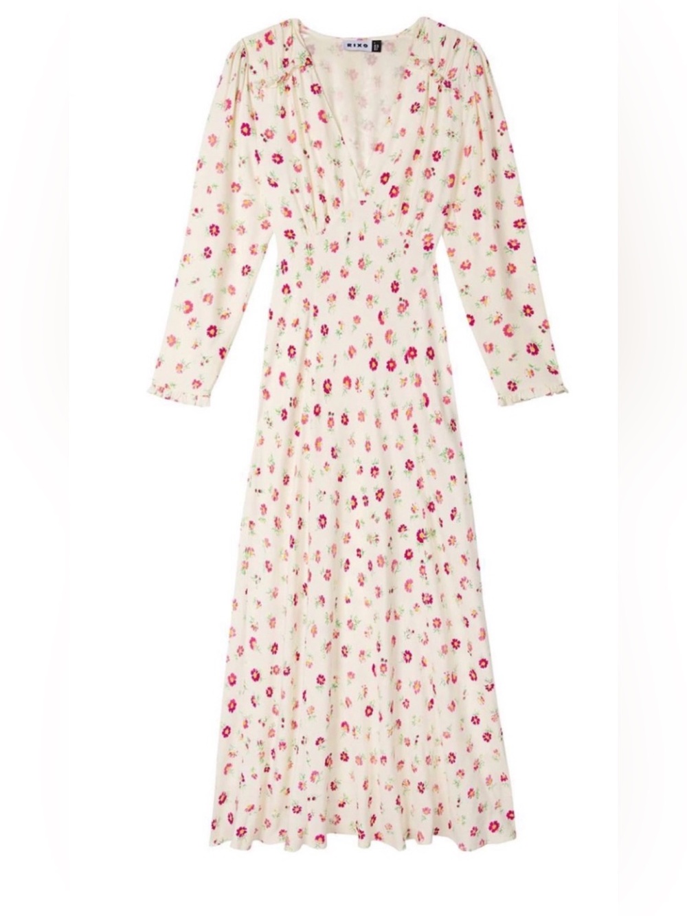 Rixo Pink Ditsy Floral Print Long Midi Dress Size 6